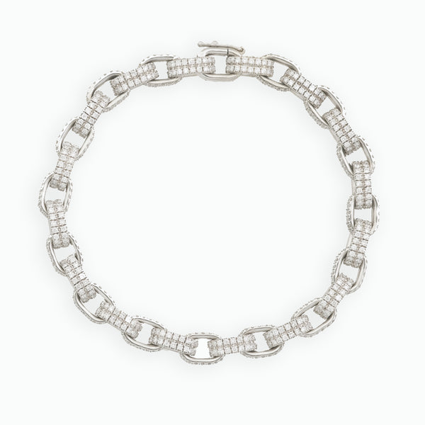 Diamond Double Box Chain Bracelet 18K White Gold, Medium Link, 7.25"