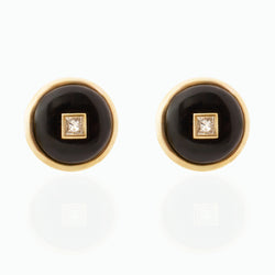 Princess Onyx Diamond Studs, 18K Yellow Gold,  Medium