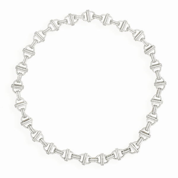 Diamond Oval Chain Necklace, 18K White Gold, Large Link, 16"