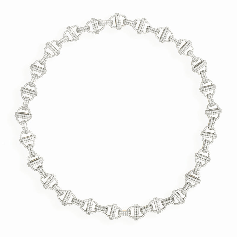 Diamond Oval Chain Necklace, 18K White Gold, Large Link, 16"
