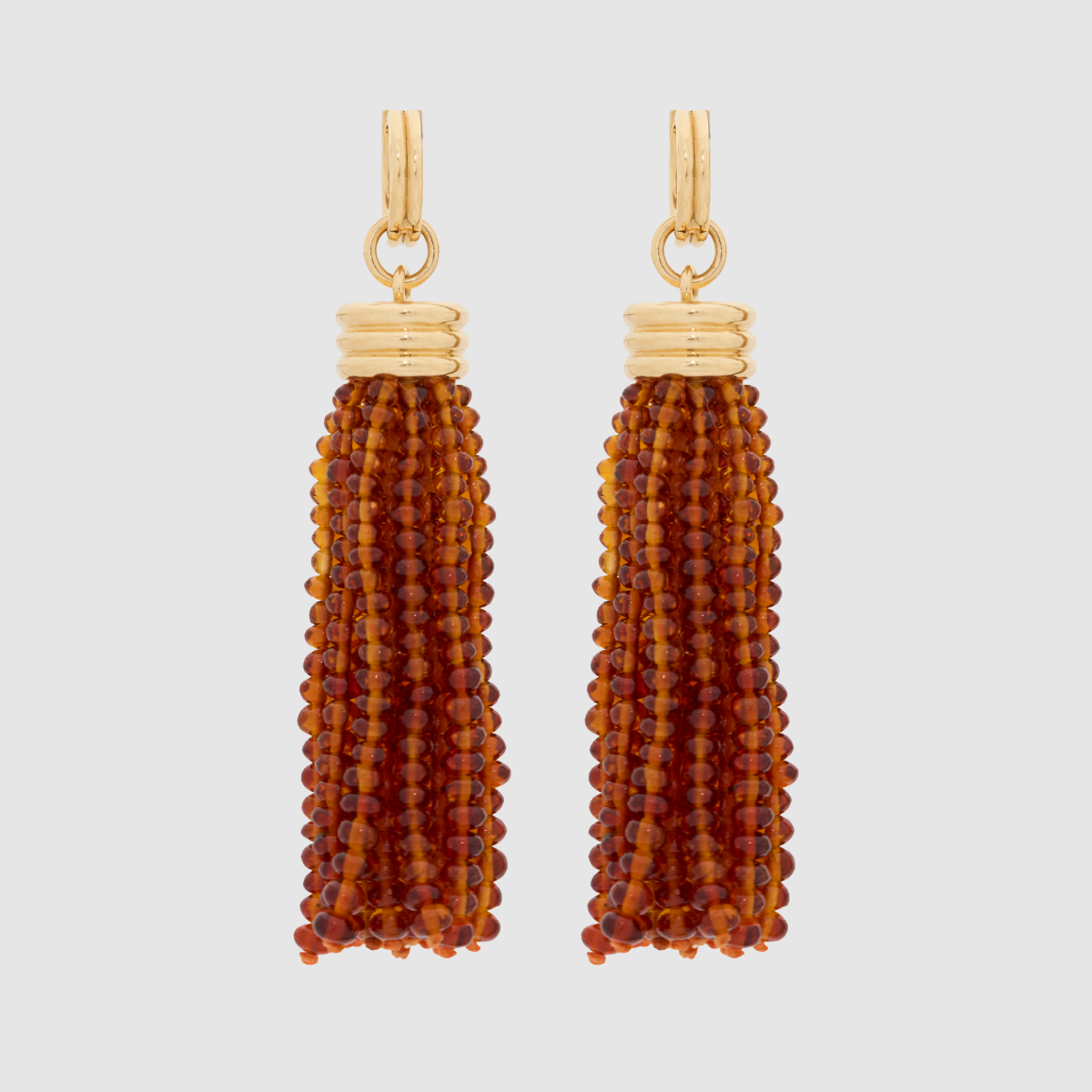 Triple Tassel Citrine Rondelles Earrings with Double Huggies, 18K Yellow Gold