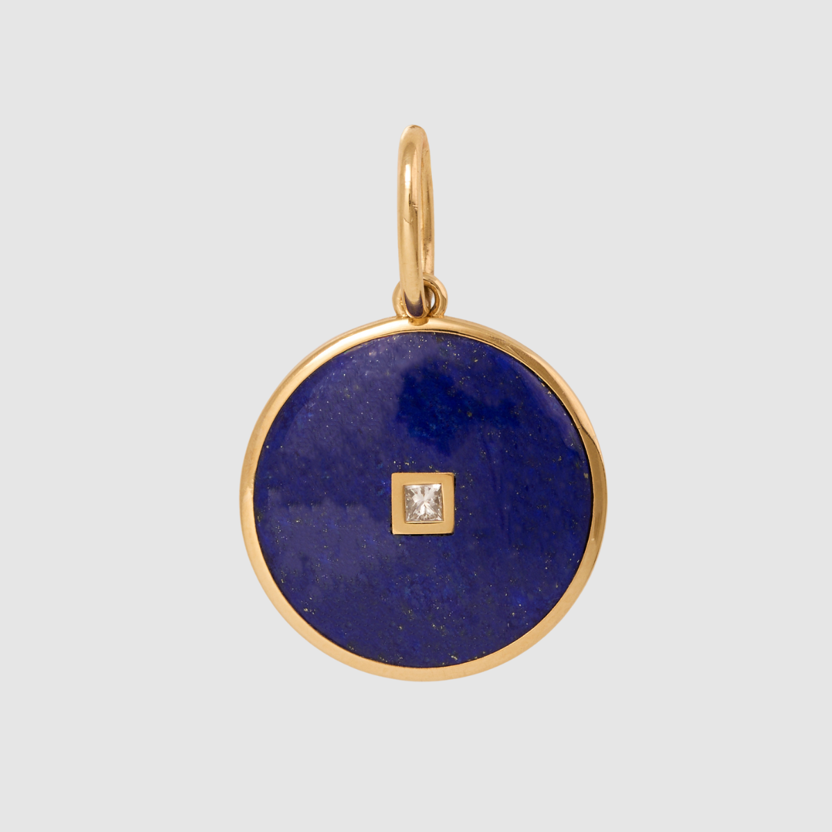 Lapis Lazuli Round Diamond Pendant, 18K Yellow Gold, Medium