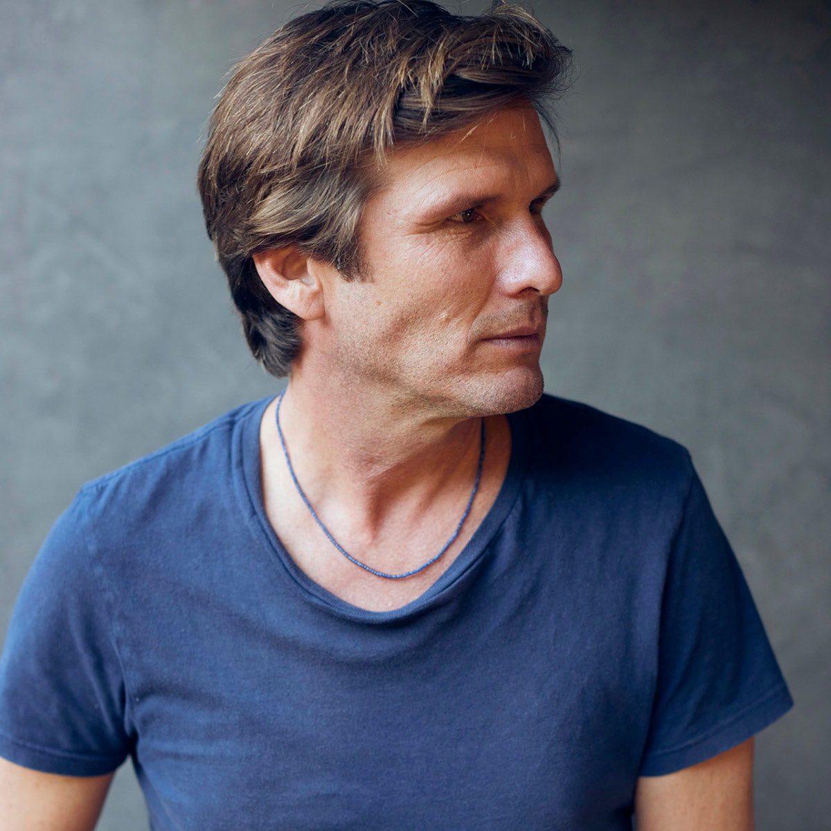 Rondelle Sapphire Blue Necklace 18K Yellow Gold, 20"