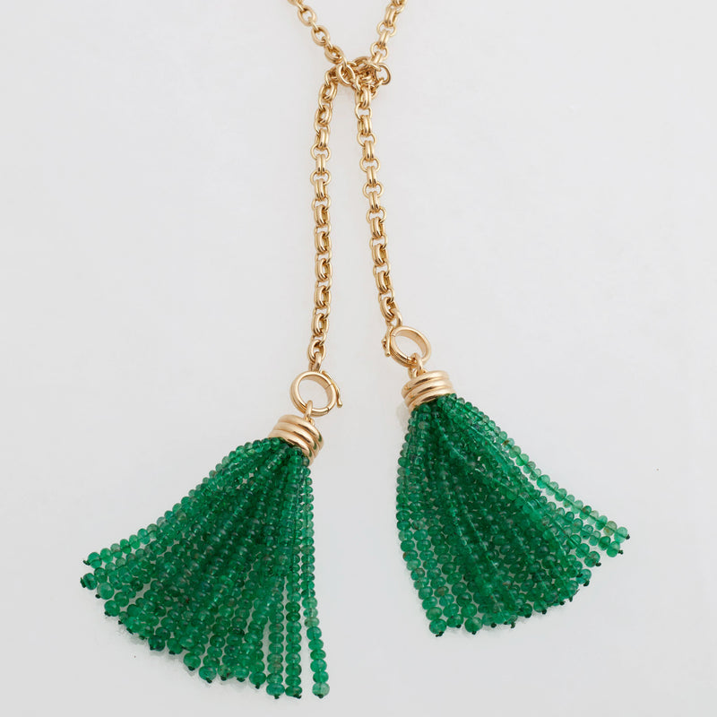 Sautoir Double Convertible Emerald Necklace 18K Yellow Gold, Medium Link, 32"