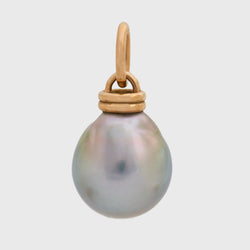 Tahitian Drop Pearl Oval Link Pendant, 18K Yellow Gold, XLarge