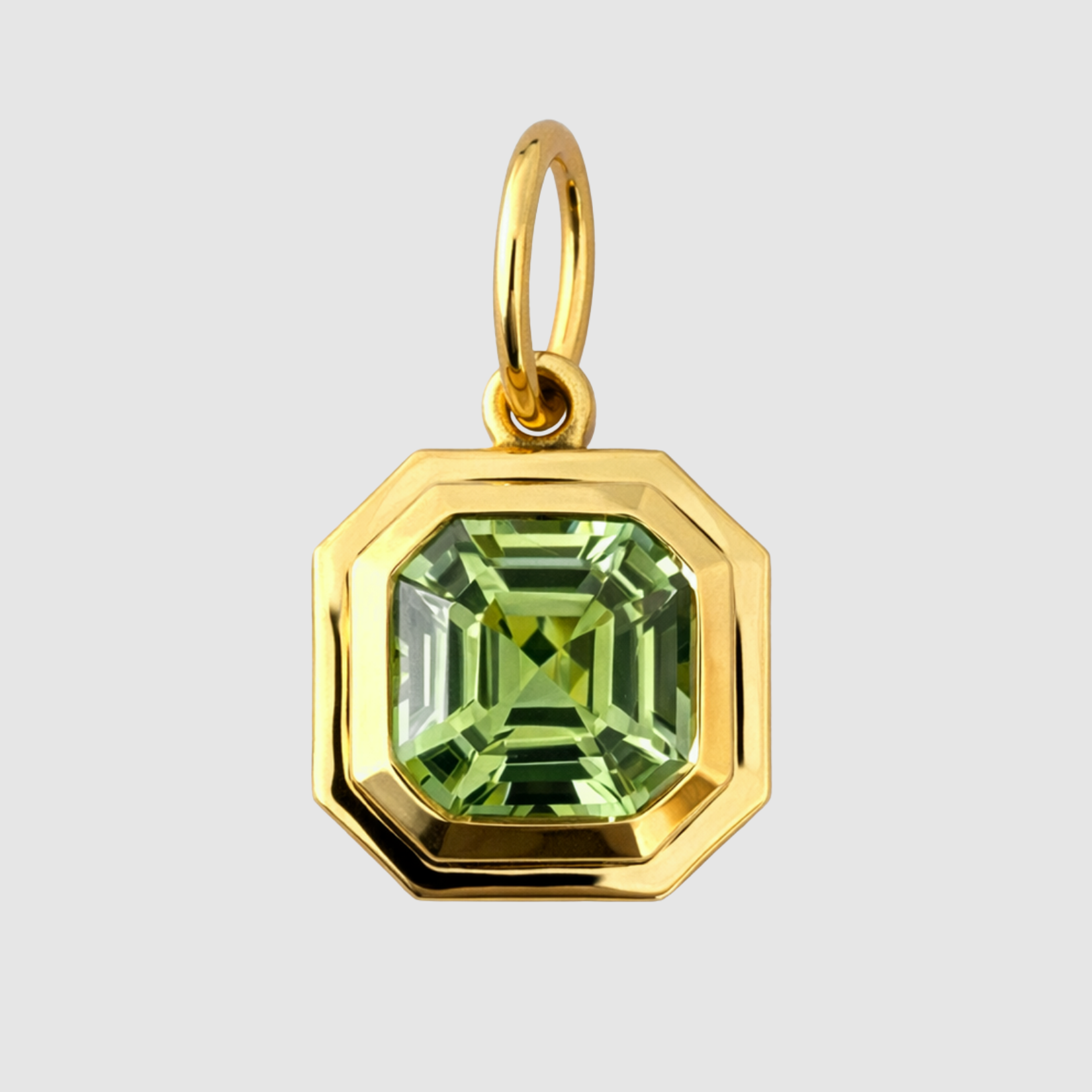 Green Tourmaline Asscher Bezel Set Pendant, 18K Yellow Gold