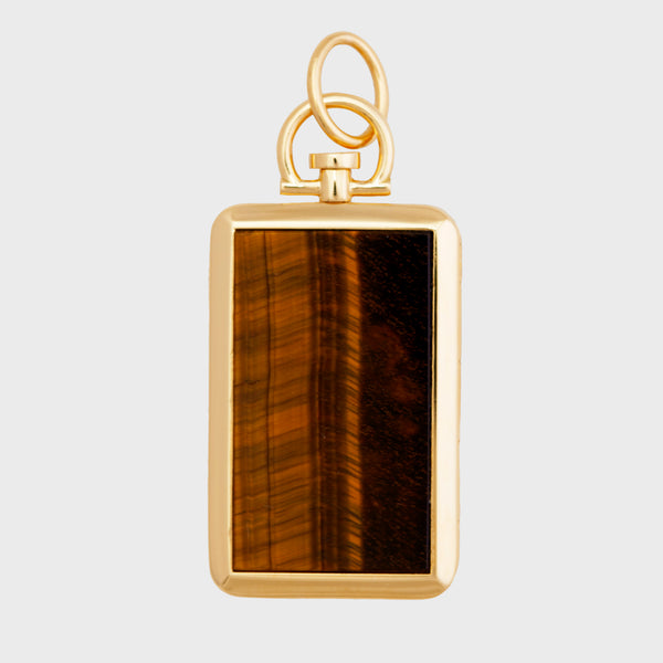Reversible Rectangle Tiger Eye Barre Photo Locket 18k Yellow Gold (One Side Stone, One Side Barre)