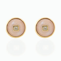 Princess Peach Moonstone Diamond Studs, 18K Yellow Gold,  Medium