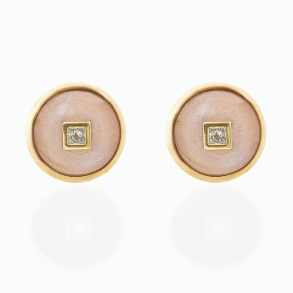 Princess Peach Moonstone Diamond Studs, 18K Yellow Gold,  Medium