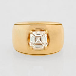 Diamond Cigar Asscher Engagement Ring 18k Yellow Gold