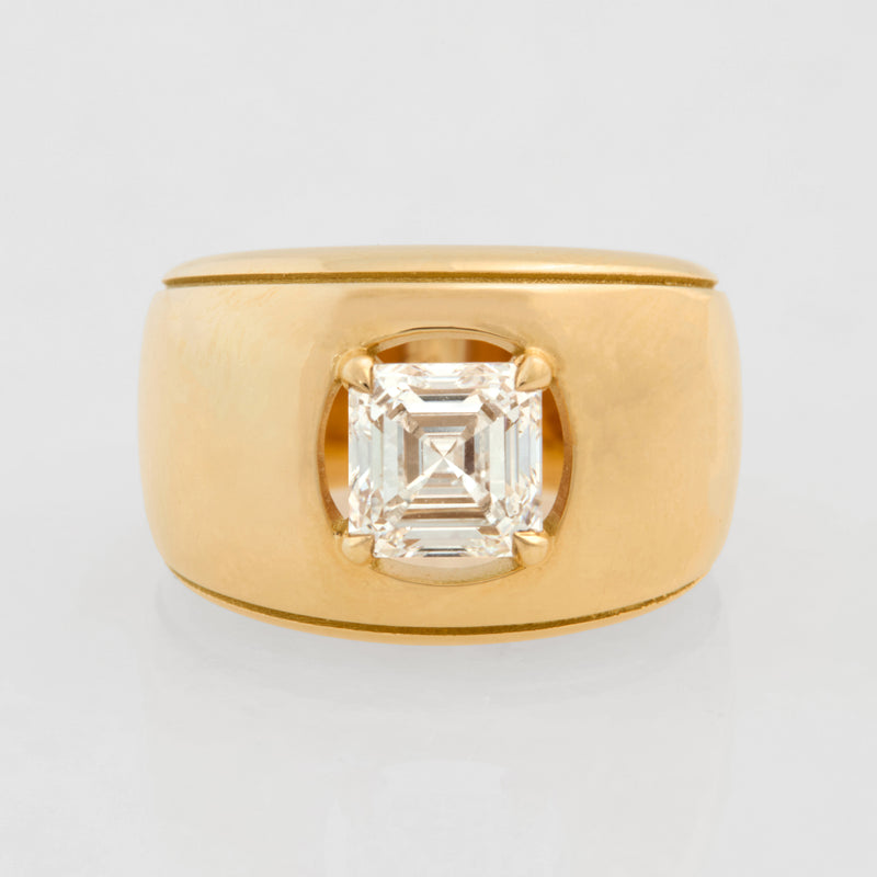 Diamond Cigar Asscher Engagement Ring 18k Yellow Gold