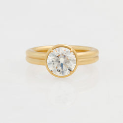 Diamond Double Band Round Brilliant Engagement Ring, 18k Yellow Gold