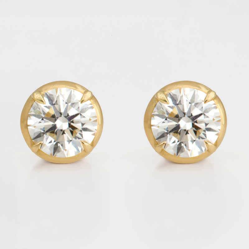 Diamond Round Brilliant Prong Set Studs, 18k Yellow Gold