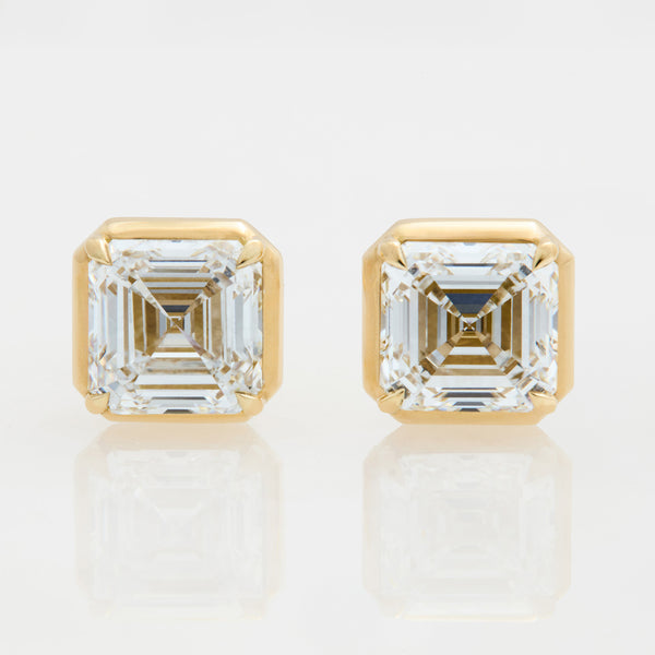 Diamond Asscher Prong Set Studs, 18k Yellow Gold