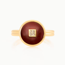 Diamond Red Chalcedony Double Band Ring, 18K Yellow Gold