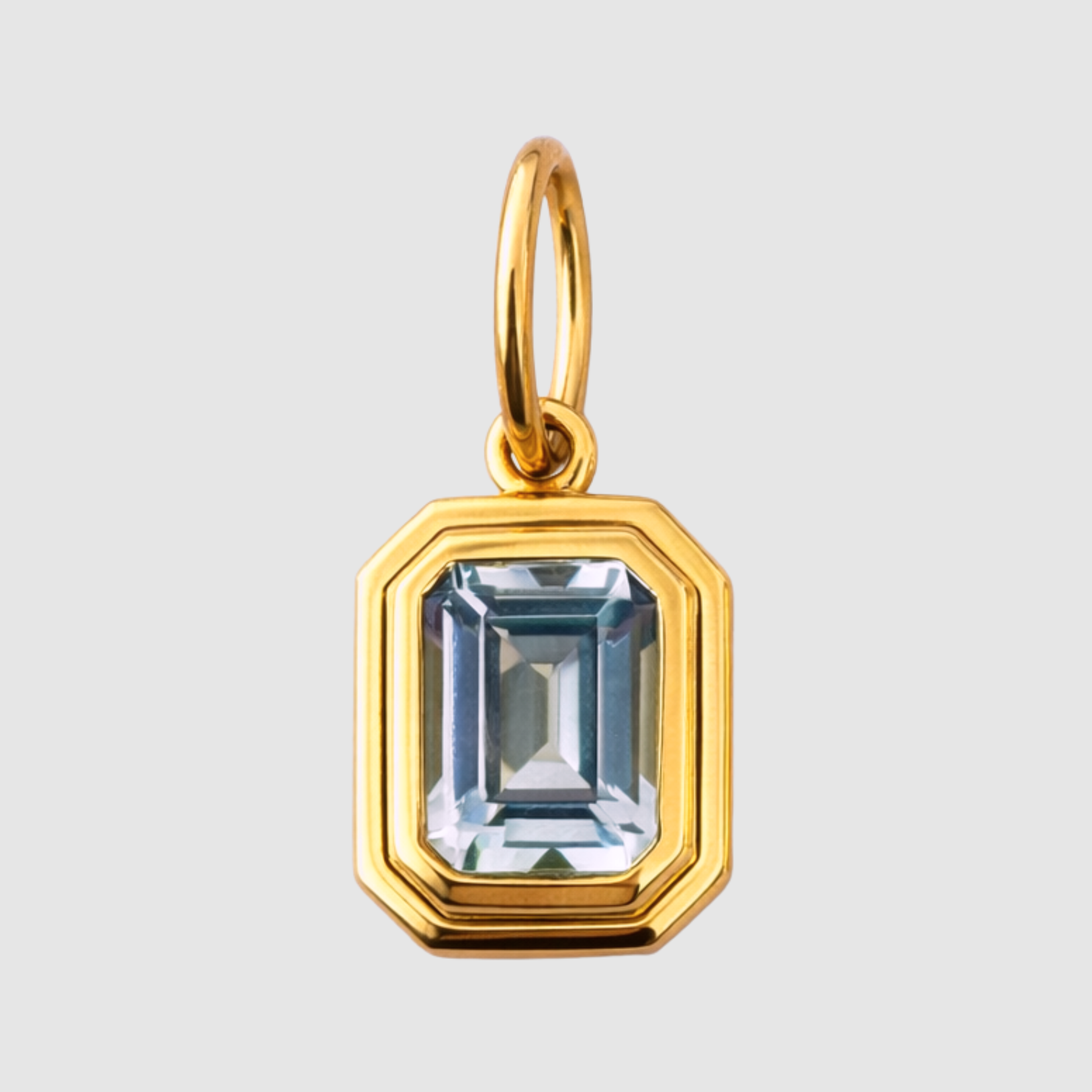 Aquamarine Emerald Bezel Set Pendant, 18K Yellow Gold, Medium