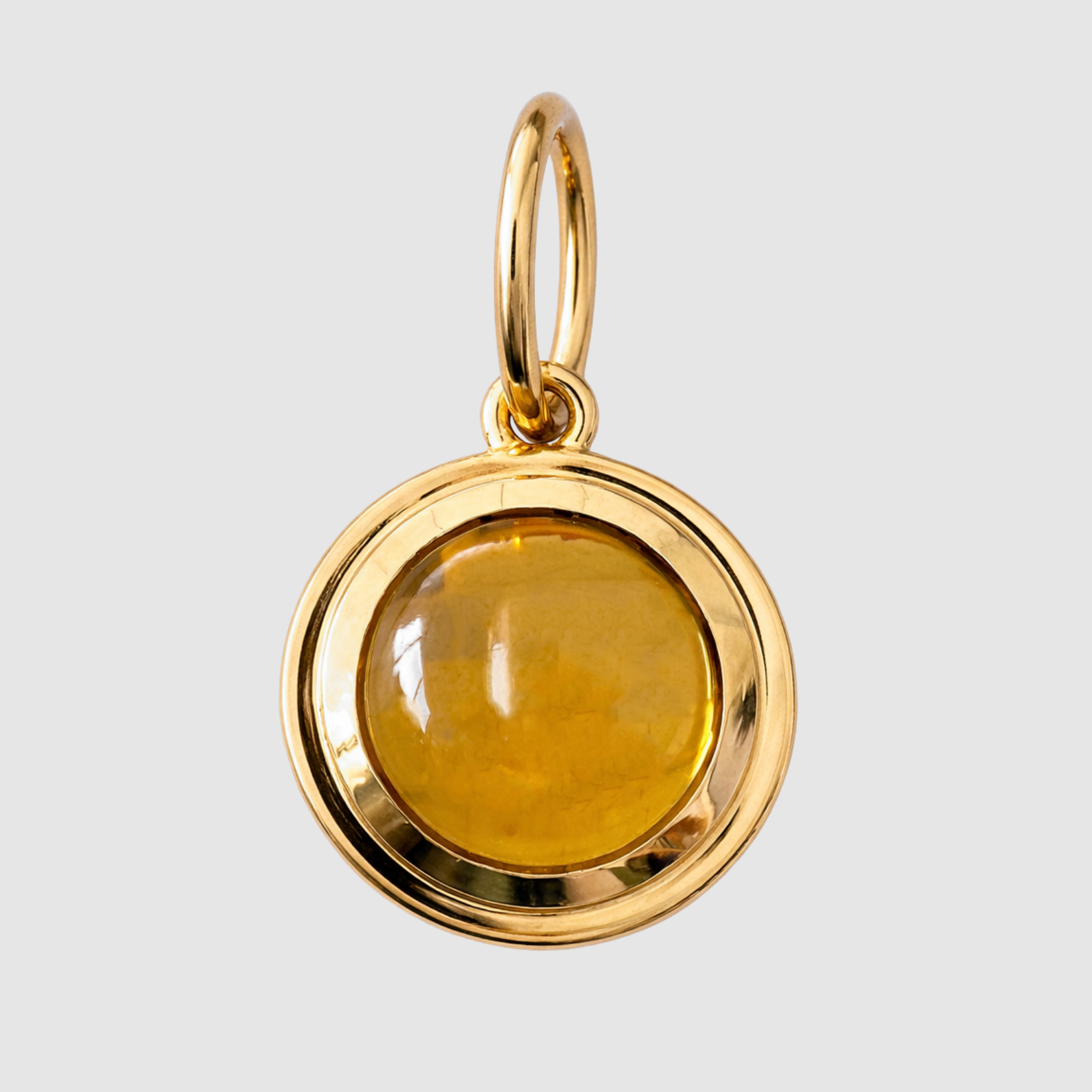 Citrine Cabochon Round Bezel Set Pendant, 18K Yellow Gold