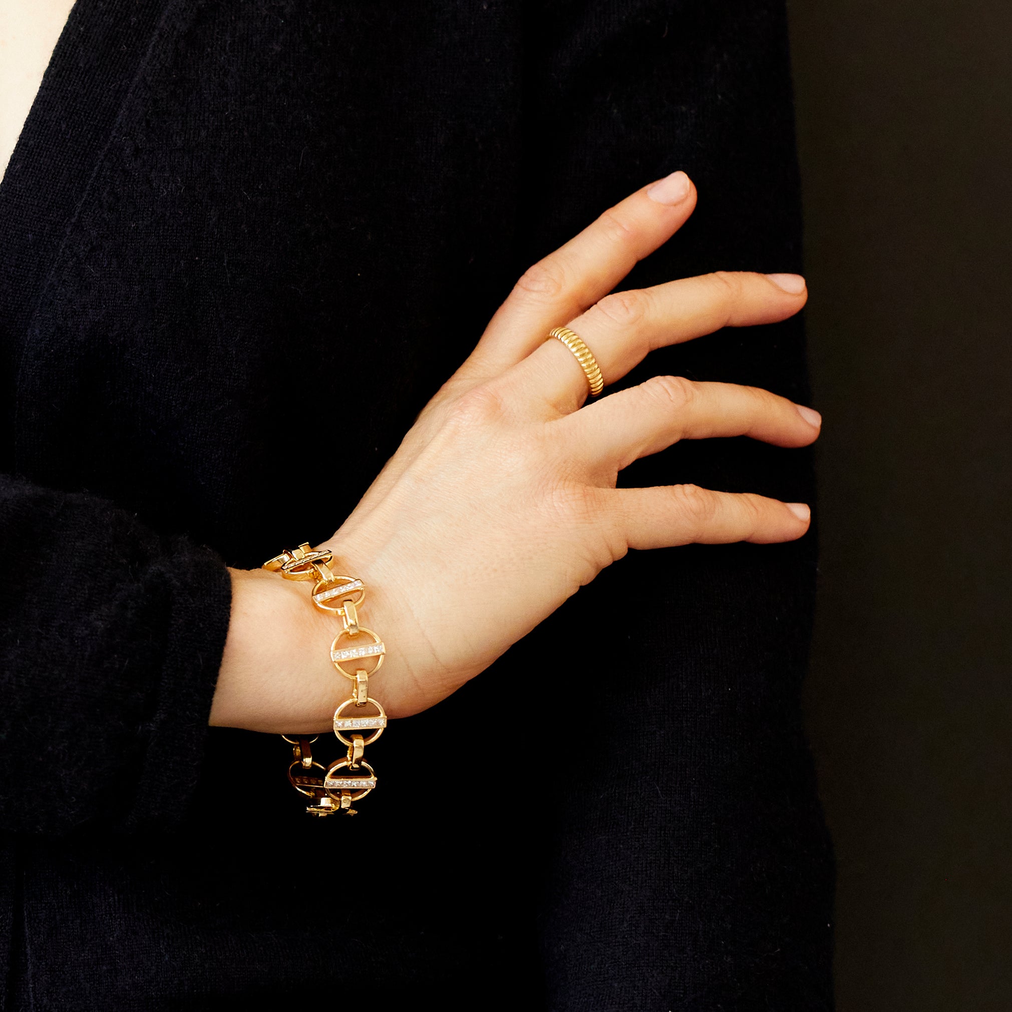 Diamond Orbit Link Bracelet, 18k Yellow Gold, 7.25"