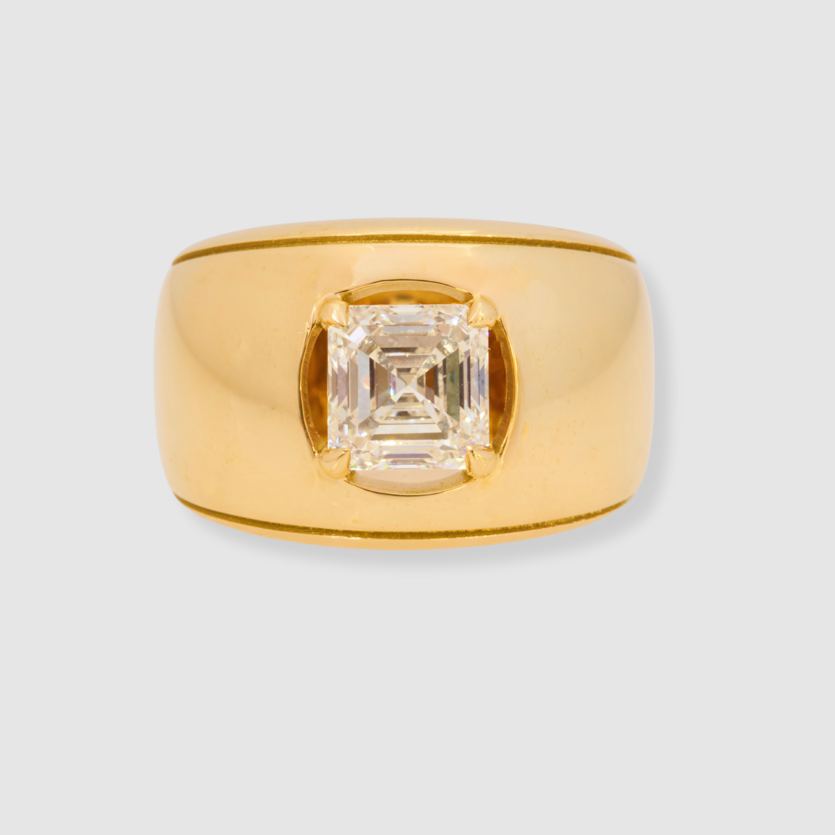 Diamond Cigar Asscher Ring 18k Yellow Gold, Prong Set