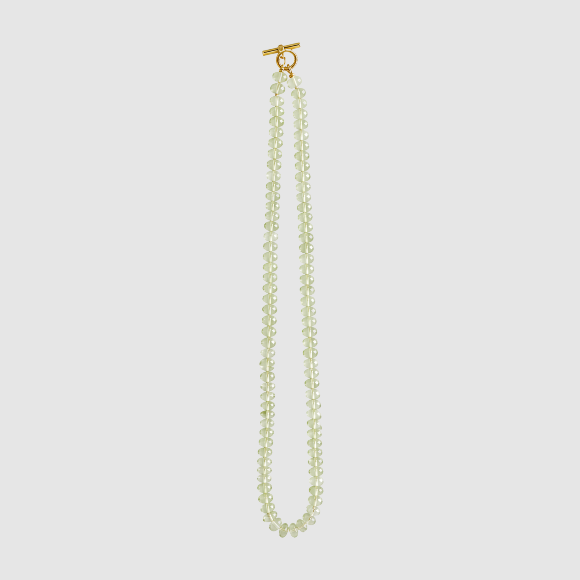 Rondelle Green Beryl Barre Mini Toggle Necklace 18K Yellow Gold, 18", Large