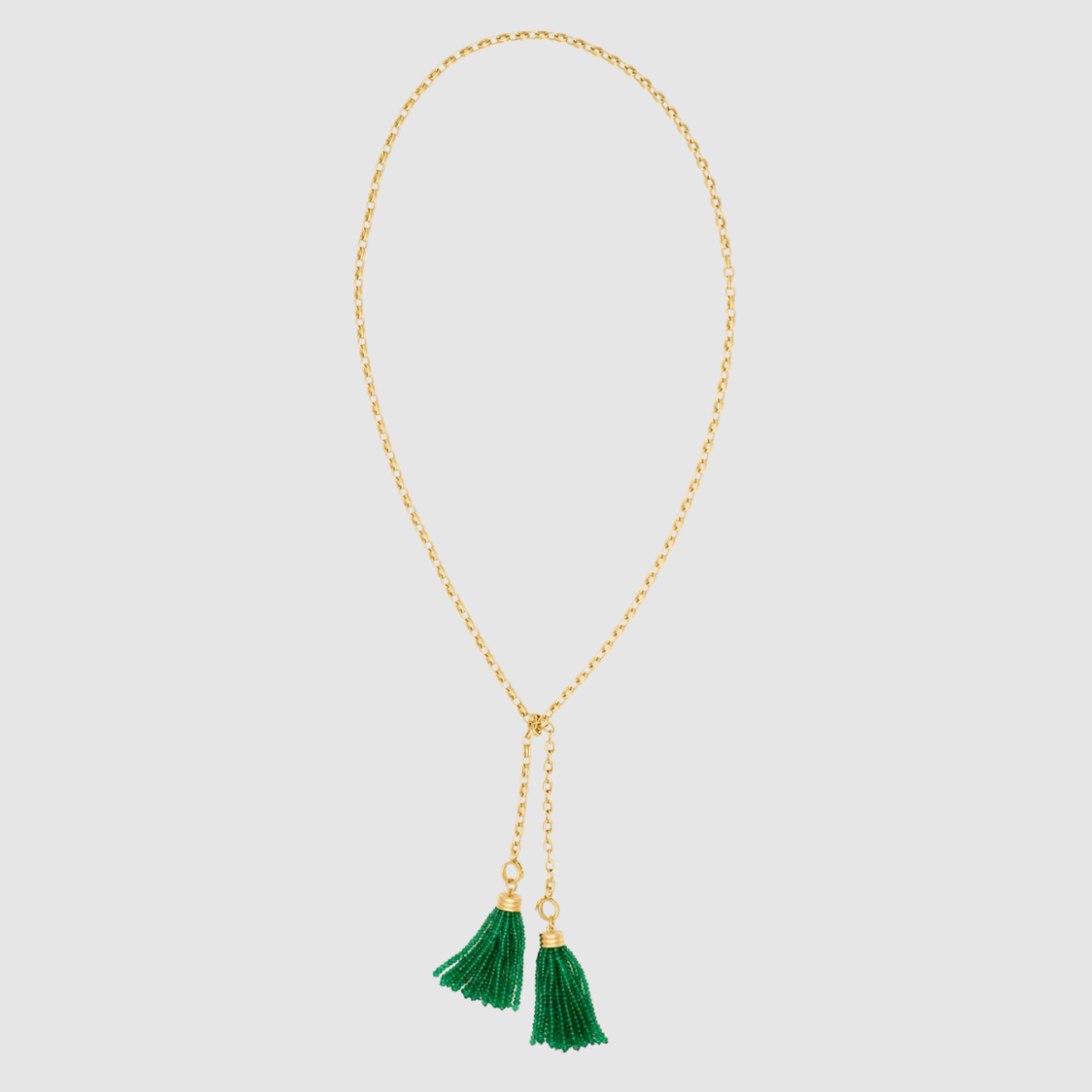 Sautoir Double Convertible Emerald Necklace, 18K Yellow Gold, Medium Link, 32"