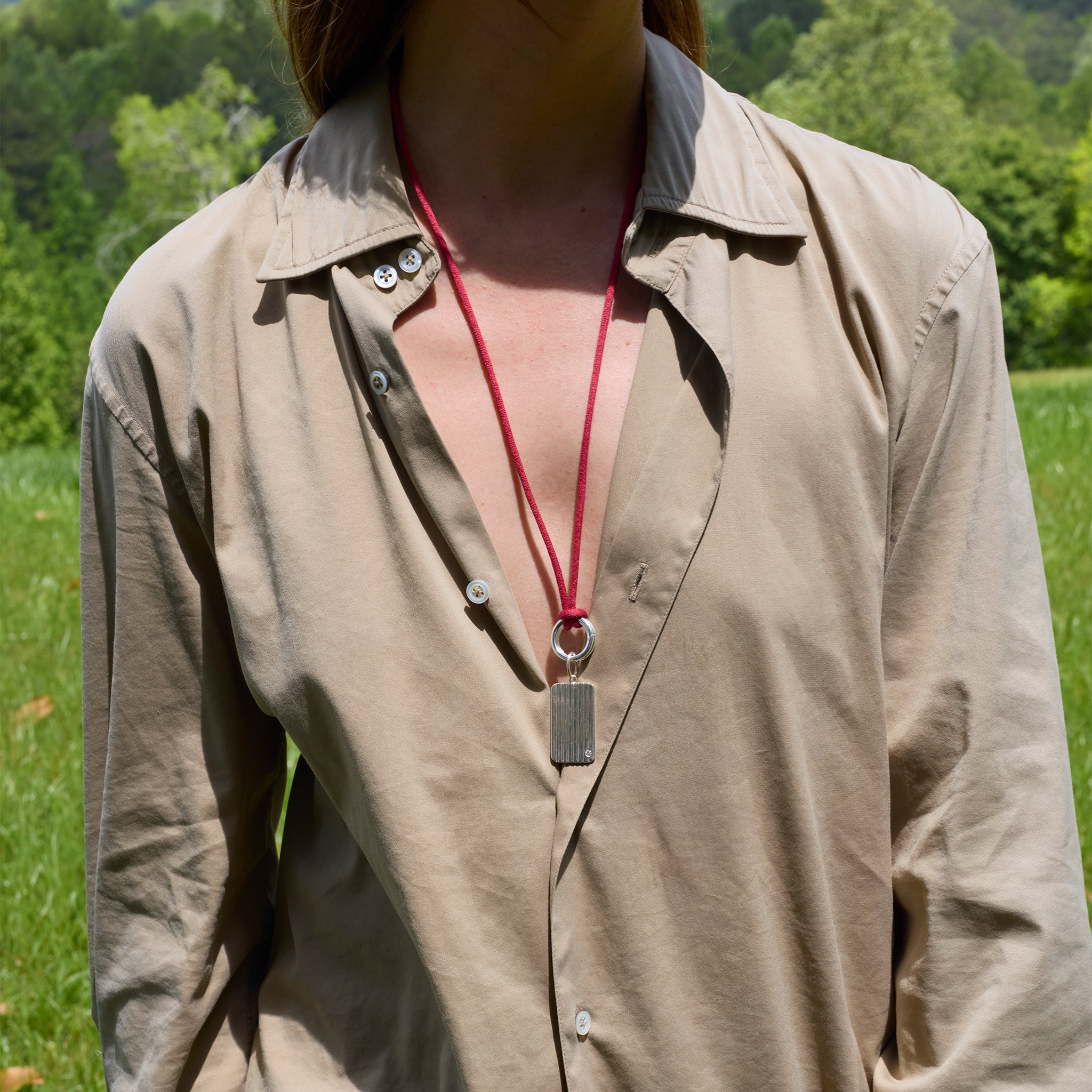 Double Cord Necklace with Cotton, Fine Silver, Red