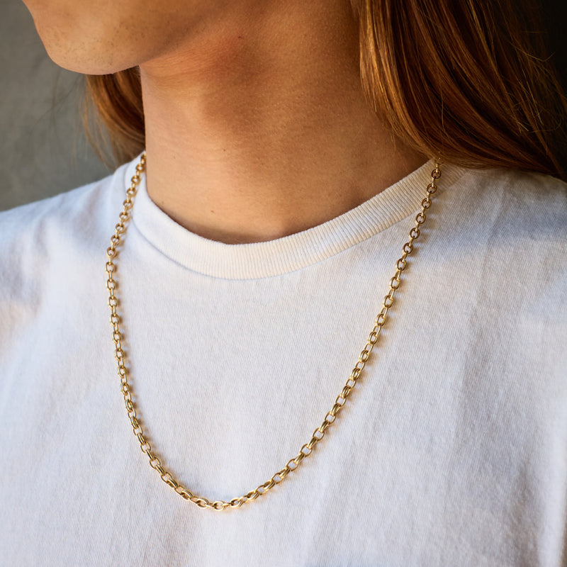 Double Chain Necklace, 18K Yellow Gold, Medium Link, 25"