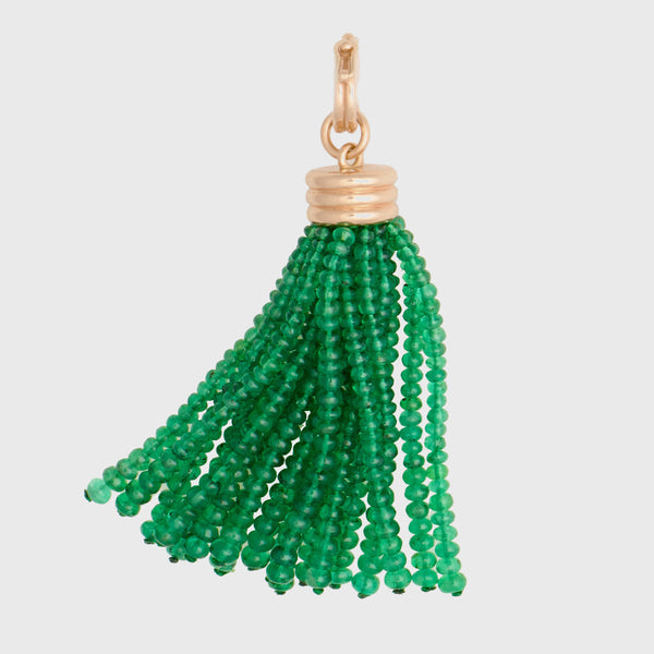 Triple Tassel Emerald Rondelles Pendant, 18K Yellow Gold