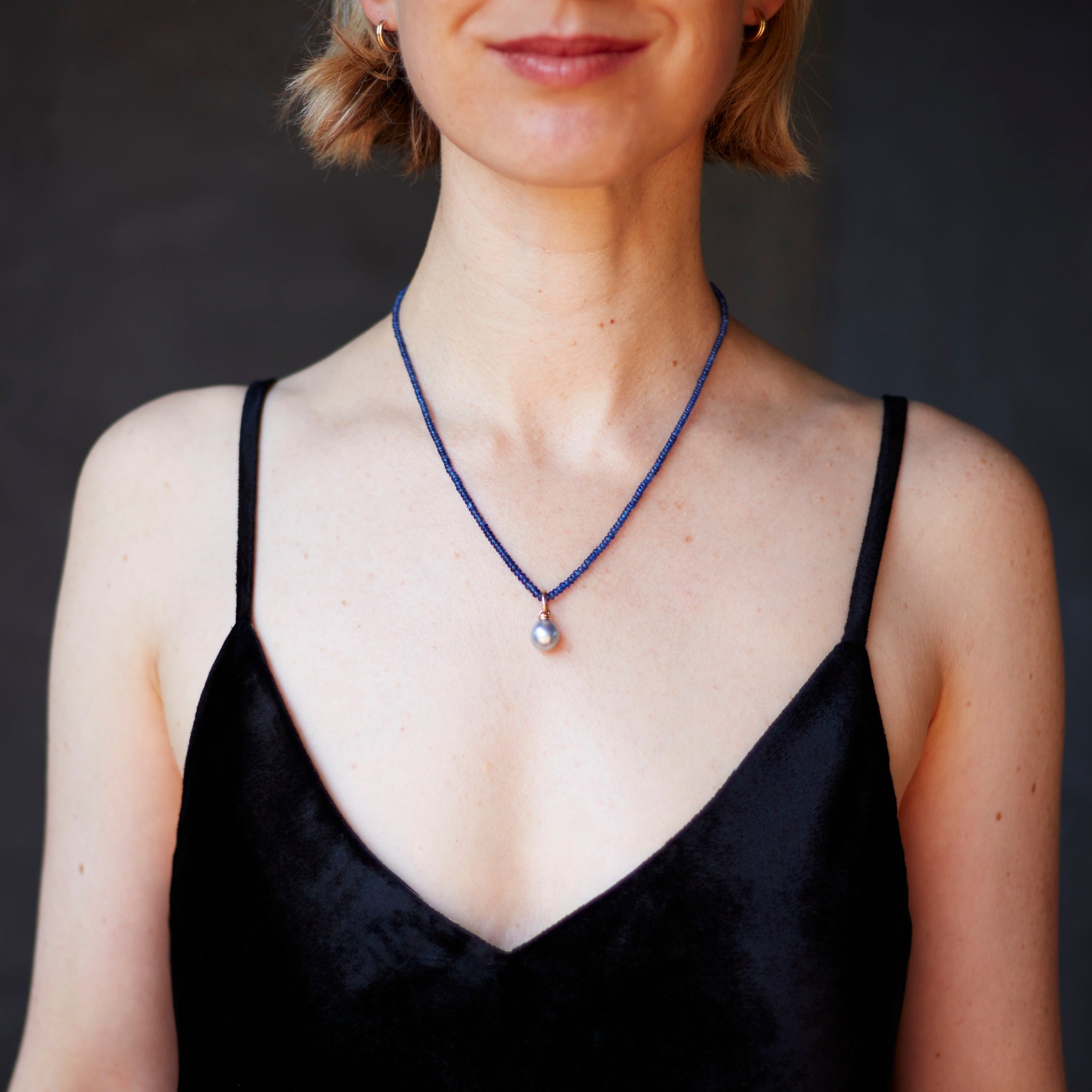 Tahitian Drop Pearl Double Pendant, 18K Yellow Gold, Medium