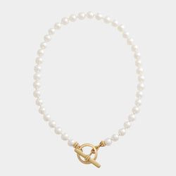 Akoya Pearl Barre Link Toggle Necklace 18K Yellow Gold, 16"
