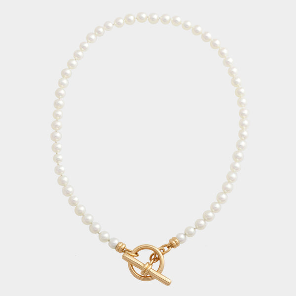 Akoya Pearl Double Link Toggle Necklace 18K Yellow Gold, 16"