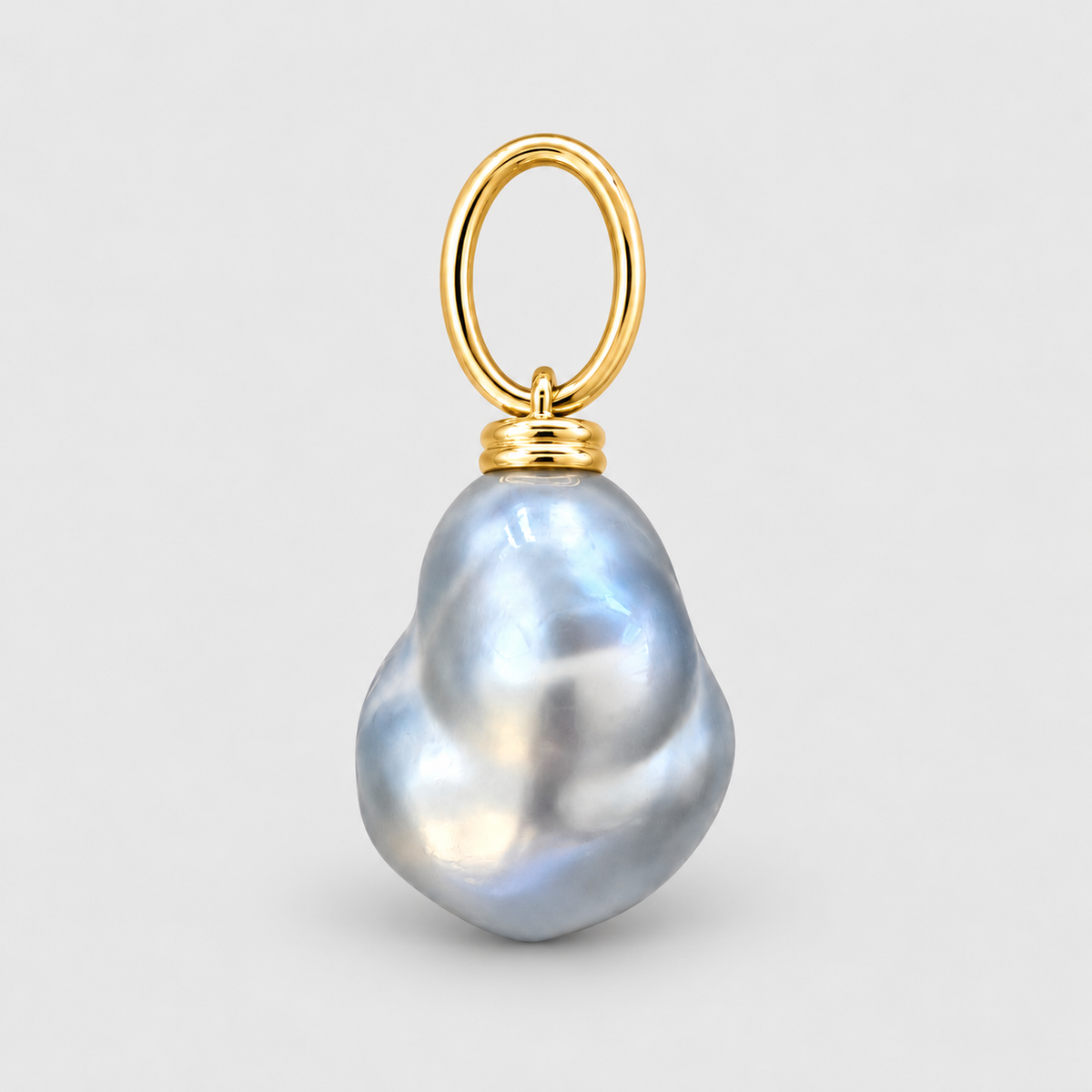 South Sea Drop Pearl Double Cap Pendant, 18K Yellow Gold, Large, Baroque
