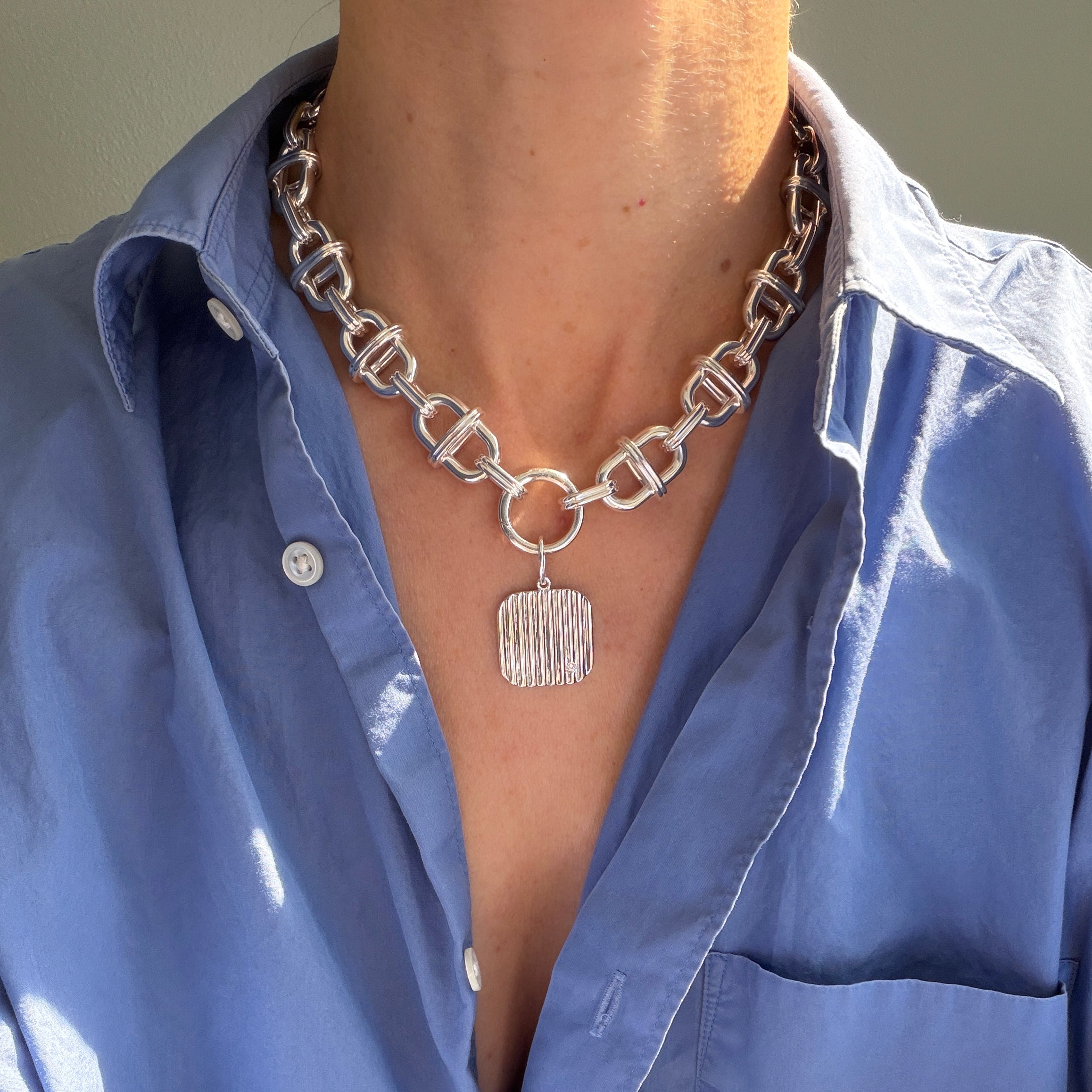 Axis Chain Necklace with Key Ring, Silver
