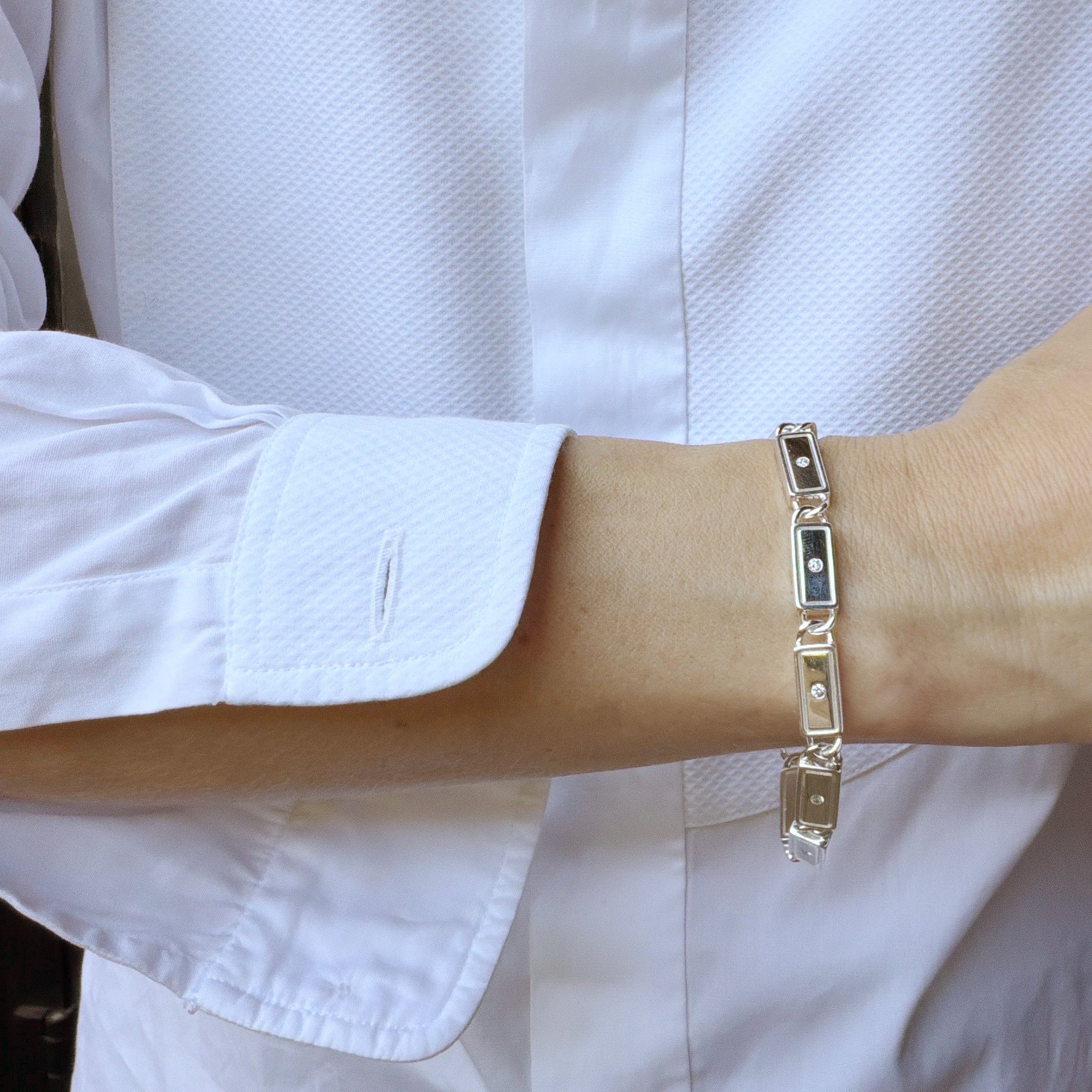 ID Tag Diamond Bracelet, Silver