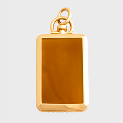 Reversible Rectangle Mustard Chalcedony Barre Photo Locket 18k Yellow Gold (One Side Stone, One Side Barre)