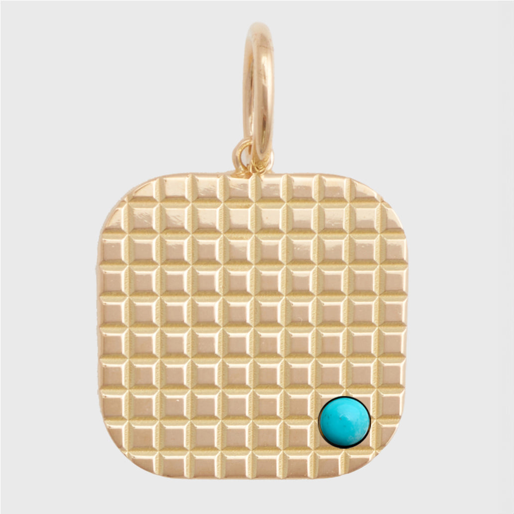 Square Pyramid Turquoise Medallion, 18k Yellow Gold, Medium