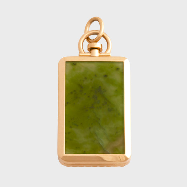 Reversible Rectangle Nephrite Jade Barre Photo Locket 18k Yellow Gold (One Side Stone, One Side Barre)