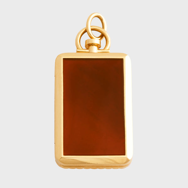 Reversible Rectangle Red Chalcedony Barre Photo Locket 18k Yellow Gold (One Side Stone, One Side Barre)