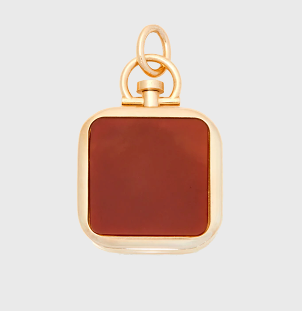Reversible Square Red Chalcedony Barre Photo Locket 18k Yellow Gold (One Side Stone, One Side Barre)