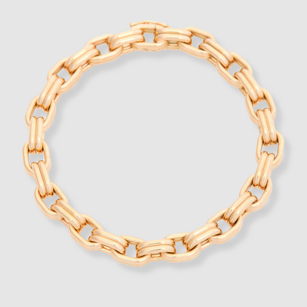 Double Box Chain Bracelet 18K Yellow Gold, Medium Link, 7.75"