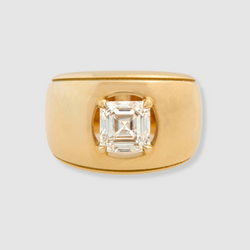 Diamond Cigar Asscher Engagement Ring 18k Yellow Gold