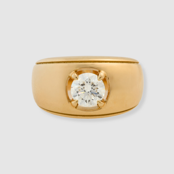 Diamond Cigar Round Brilliant Engagement Ring, 18k Yellow Gold