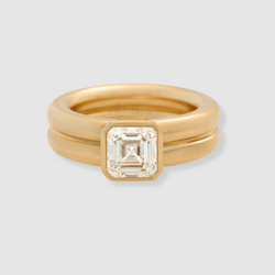 Diamond Double Band Asscher Engagement Ring, 18k Yellow Gold