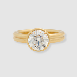 Diamond Double Band Round Brilliant Engagement Ring, 18k Yellow Gold