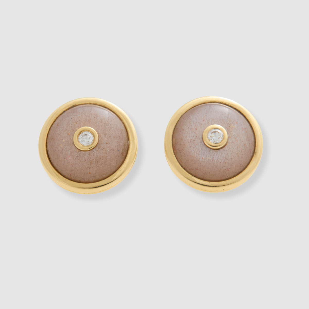Round Peach Moonstone Diamond Studs, 18K Yellow Gold,  Small