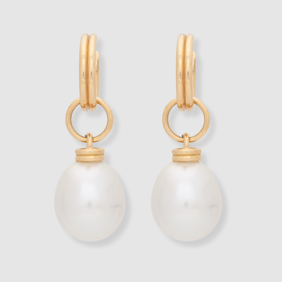 South Sea White Pearl Drops with Double Huggies, 18k Yellow Gold, Medium (Pearl)