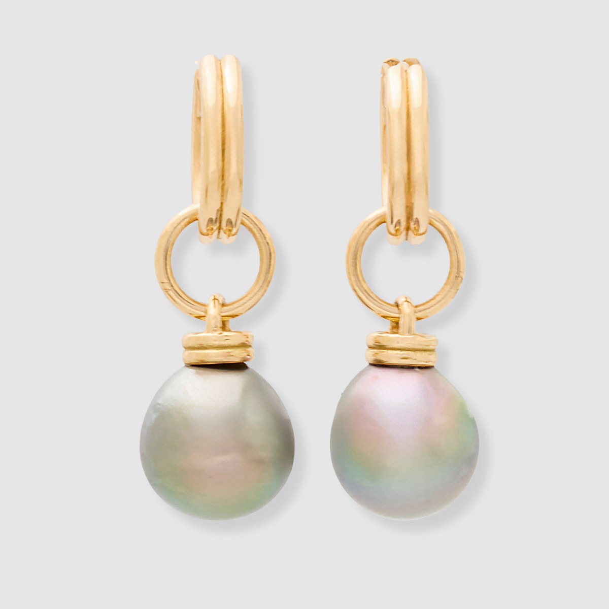 Tahitian Pearl Drops with Double Link Huggies, 18k Yellow Gold, Small (Pearl)