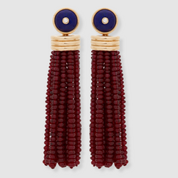 Triple Tassel Ruby Rondelles Earrings with Lapis Lazuli Diamond Studs, 18K Yellow Gold