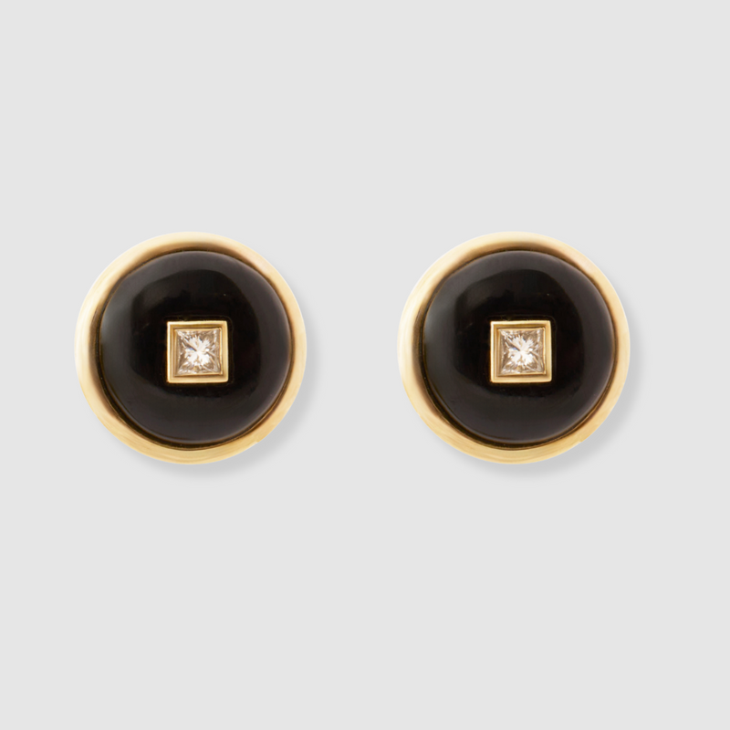 Princess Onyx Diamond Studs, 18K Yellow Gold,  Medium