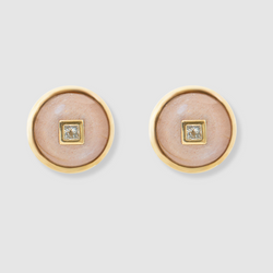 Princess Peach Moonstone Diamond Studs, 18K Yellow Gold,  Medium